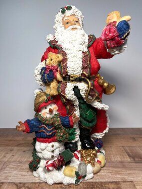 Garden Ridge 12.5" Resin Santa With Dolly and Bear Item 3639 Vintage 1997 Large